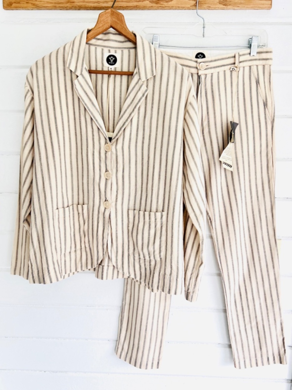 BSBEE Lightweight Cotton Jacket and Pants Set in Neutral Stripe - NWT! - M